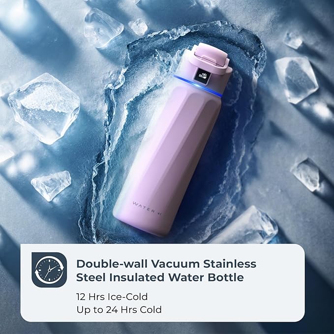 BOOST Smart Water Bottle with Reminder to Drink Water & Water Tracker Bottle - Double Wall Vacuum Insulated Water Bottle Stainless Steel, Wide Mouth 32 oz Water Bottles, Ideal for Gift - Pink