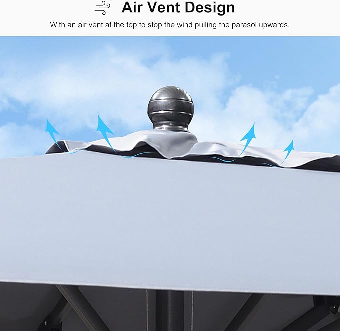 PURPLE LEAF 6.5' x 6.5' Square Patio Umbrella Outdoor Table Umbrella Aluminum Frame Market Umbrella Sun Umbrella with 8 Sturdy Ribs & Tilt for Garden Deck Lawn & Pool Light Gray