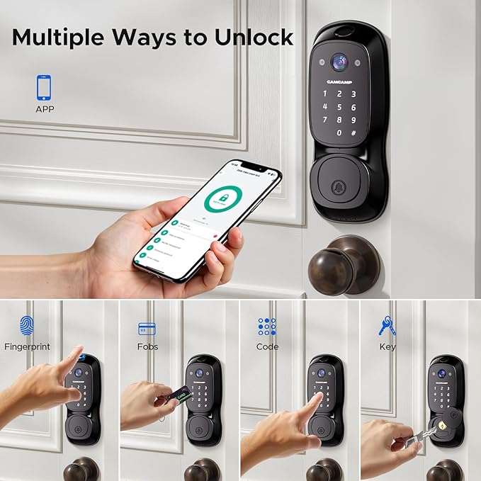 3-in-1 Video Doorbell Smart Lock with Fingerprint & Camera Keyless Entry Deadbolt, Built-in Wi-Fi, Auto Lock, App Control, Easy Install Front Door Security