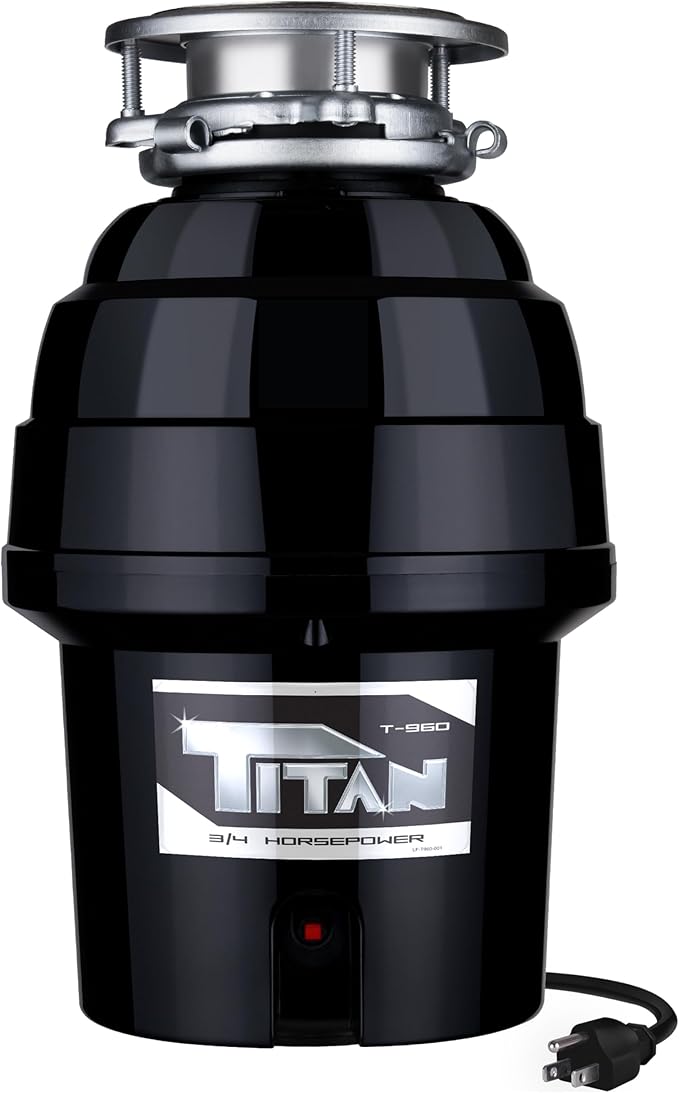 TITAN 10-US-TN-GAR-3B Torque Garbage Disposal System with Stainless Steel Impellers & Griding Components, Black (3/4 HP | Deluxe)