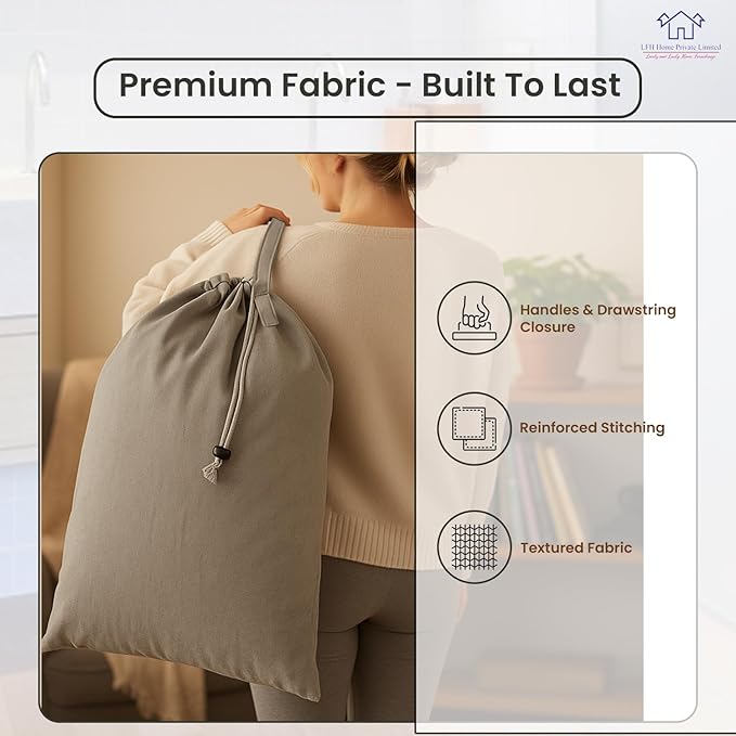 LFH Home Cotton Canvas Extra Large Laundry Bag with Handle, Heavy Duty Drawstring Closure Washable Laundry Bags, School Travel, Home, Hotel, College Dorm, Organizer Sack, Toys 24x36-Grey Thanks Giving