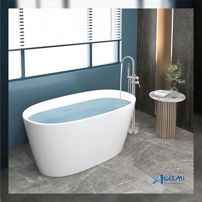 Aolemi Floor Mount Bathtub Faucet Freestanding Tub Filler Standing High Flow Shower Faucets Shower Mixer Taps, Swivel Gooseneck Spout with Cylinder Handheld Brushed Nickel