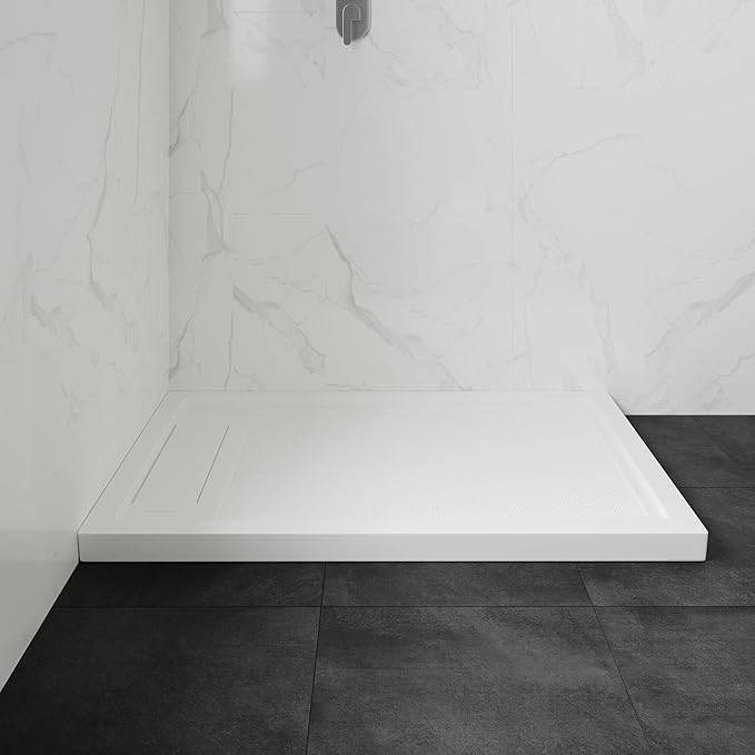 OVE Decors 54-in W x 32-in D Shower Base Pan Rectangle, Hidden Side Drain, White Acrylic, Reversible Design