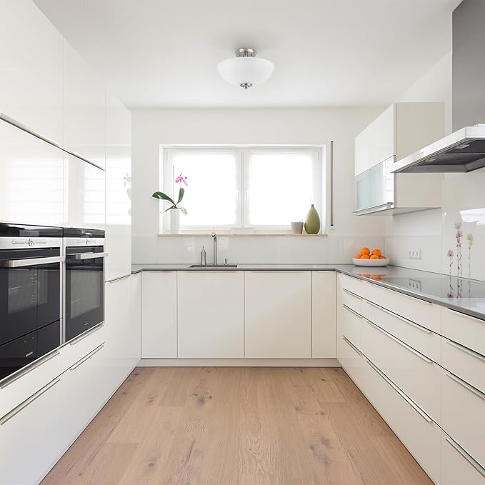 Globe Electric 63357 2-Light Semi-Flush Mount Ceiling Light, Brushed Nickel, Chrome Accents, Frosted Glass Shade, Kitchen, Lights, Bathroom, Home Essentials, Bedroom, Closet Light, Lighting Fixtures