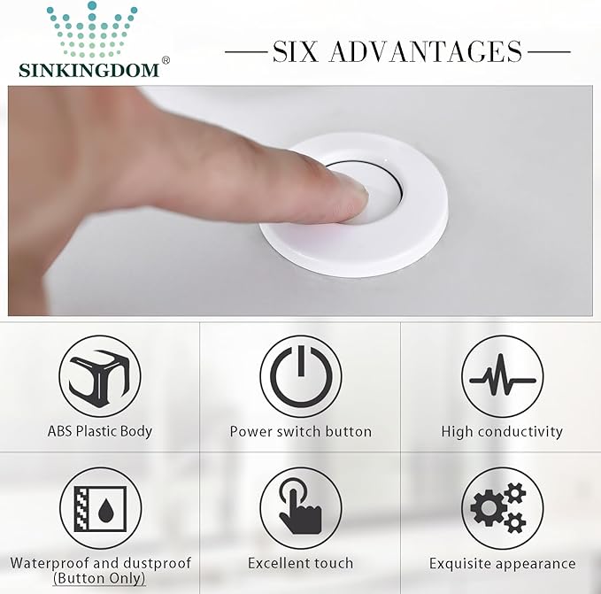 SinkTop Garbage Disposal Air Switch Kit with Long White Button,Brass Made Cover