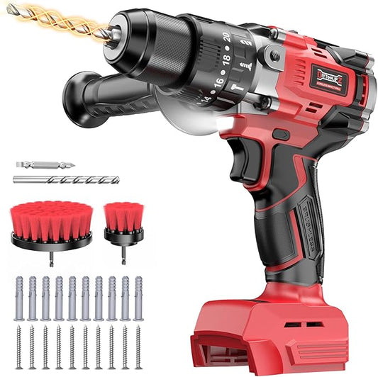 Cordless Drill Set Compatible with Milwaukee 18V Battery, 20+3 Torque Setting Power Drill Driver Set, 1/2 Inch Keyless Chuck Brushless Compact Driver/Drill Kit Tool (Battery Not Included)