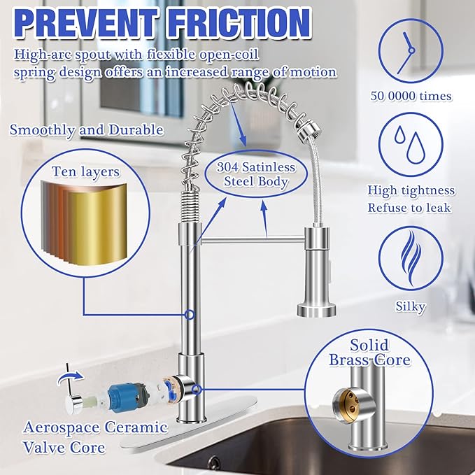 Chrome Kitchen Faucet with Pull Down Sprayer Kitchen Sink Faucet for Rv Camper Trailer,Apartment,Modern High Arc Single Handle Kitchen Faucets Grifos De Cocina Polished Chrome Kitchen Faucet