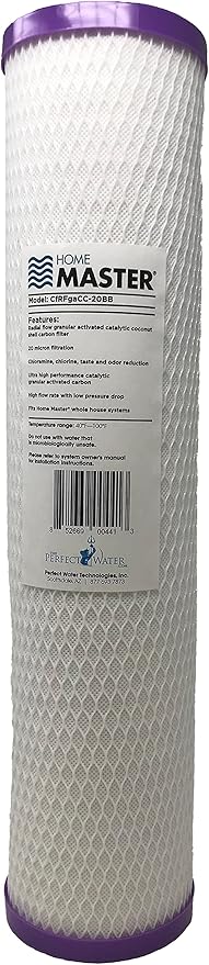Home Master CfRFgaCC-20BB Replacement Whole House Water Filter, High Flow 20gpm, Radial Flow Granular Catalytic Carbon, 20" x 4.5" Fits Big Blue