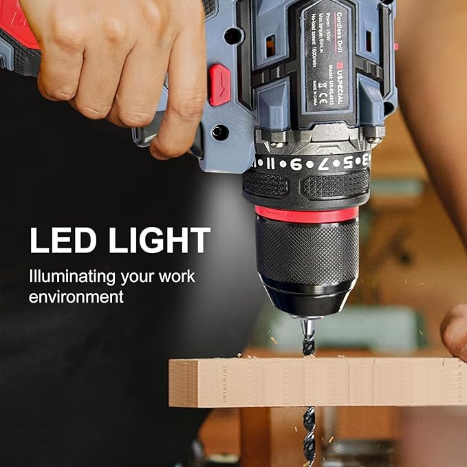 20V Cordless Brushless Power Drill Set, 443 in-lbs, 3/8-Inch Chuck Electric Drill-Driver, 22 Torque Setting, 2 Variable Speed, Hammer Drill with 3.0Ah Battery Kit for Drilling Brick Wall,Metal,Wood
