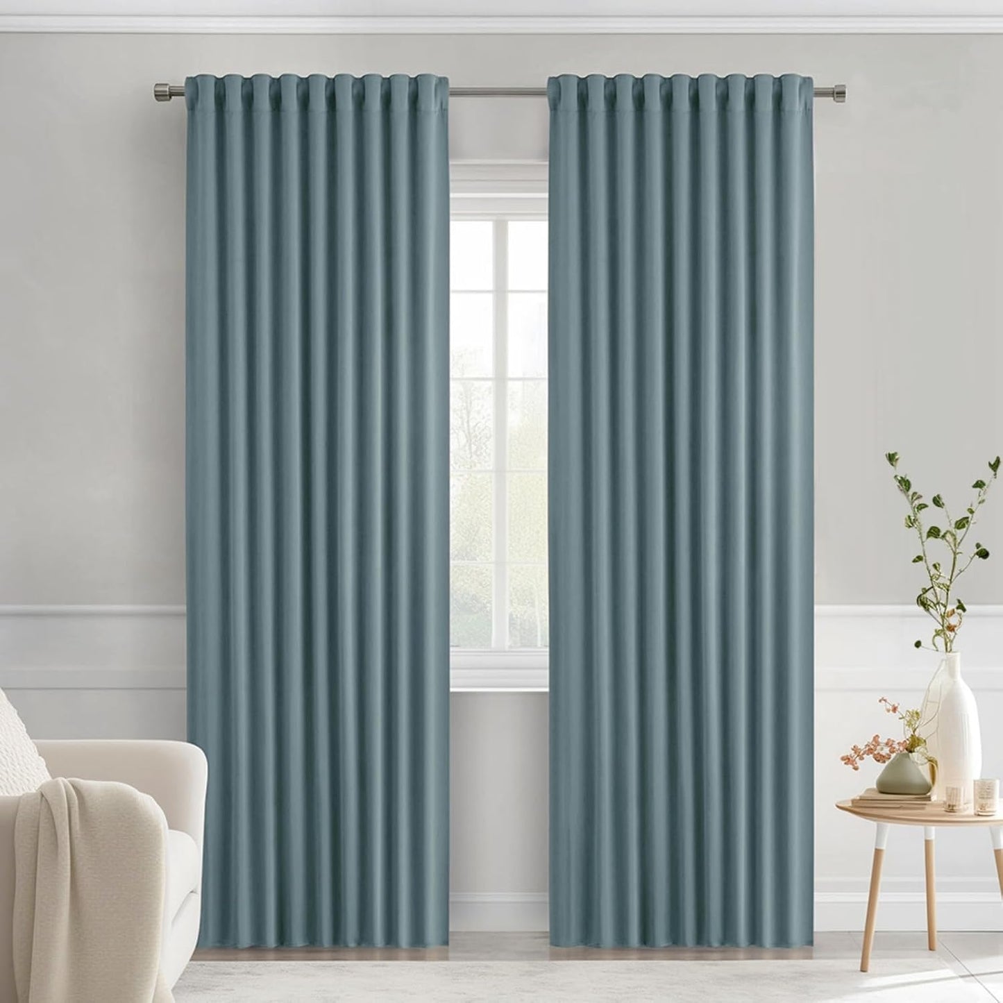 MIULEE Greyish Blue Back Tab Blackout Curtains 72 Inches Long 2 Panels Set for Living Room Bedroom Privacy, Rod Pocket/Pinch Pleat Thermal Insulated Room Darkening Pleated Light Blocking Drapes