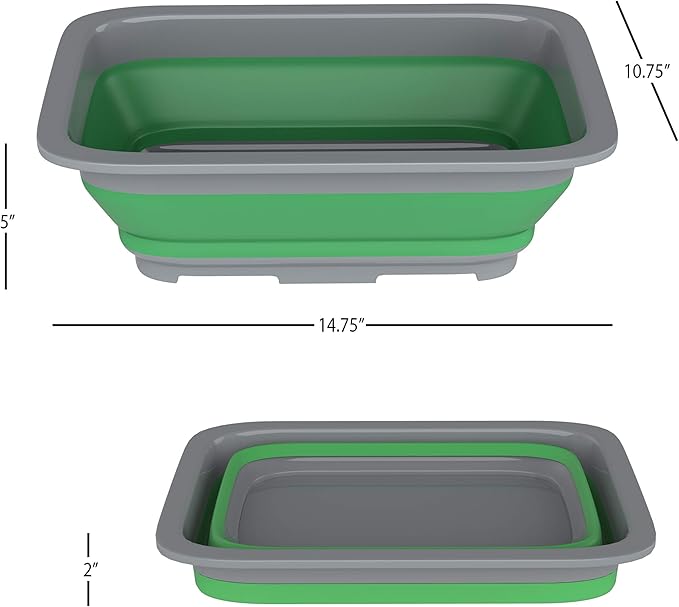 Collapsible Ice Bucket - 10-Liter Portable Outdoor Multi-Use Basin, Dish Tub, and Storage Basket for Camping and Tailgating by Wakeman (Green)
