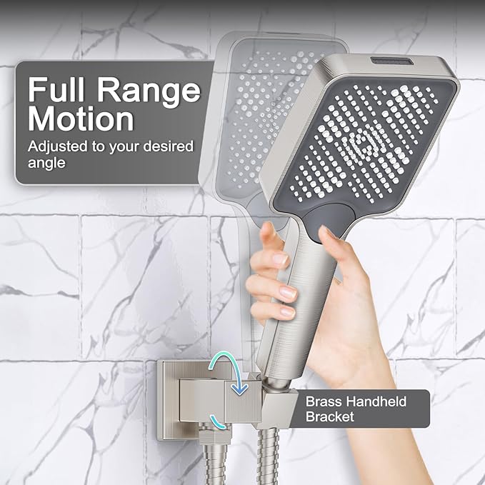 Shower System 13-Inch Rainfall Shower Head - 3 Setting Handheld Sprayer, Complete Bathroom Set with Faucet Mixer Trim Kit & Valve Brushed Nickel