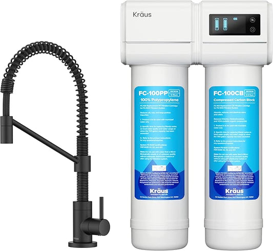 KRAUS Purita 2-Stage Under-Sink Filtration System with Single Handle Drinking Water Filter Faucet in Matte Black, FS-1000-FF-104MB