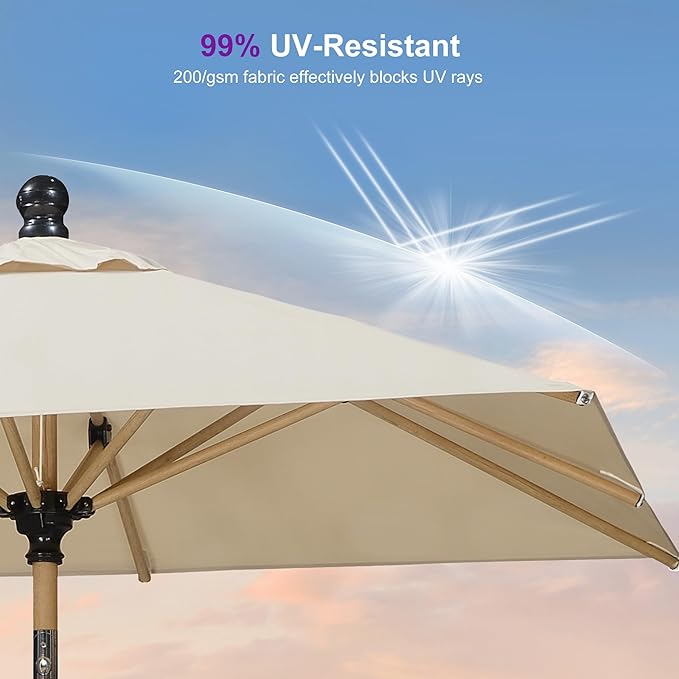 PURPLE LEAF 6' x 6' Market Umbrella Outdoor Table Umbrella Aluminum Patio Umbrella with Push Button Tilt & 8 Sturdy Ribs and Crank Outdoor Umbrellas for Deck Backyard Beach, Beige