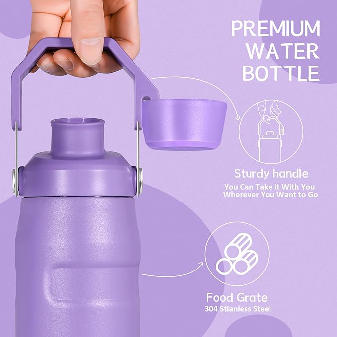 Water Bottle 24 OZ Angled Spout Lid Lightweight & Leakproof for Travel & Sports Insulated Stainless Steel BPA-Free (Orange, 24oz)