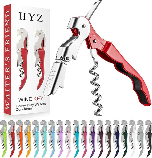 HYZ 2-Pack Wine Opener Waiter Corkscrew, Professional Wine Key for Servers, Bartender with Foil Cutter, Manual Wine Bottle Opener Double Hinged (Red)