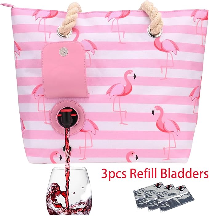 Wine Purse with Hidden Spout, Beach Wine Tote Bag for Women with Zipper and Compartments,Leakproof Waterproof Sandproof with Cooler Bags Insulated - 3 x 1.5L replacement Bladder