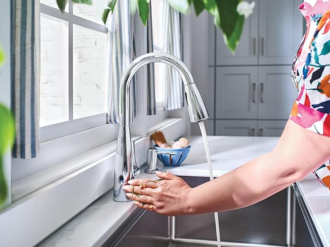 Moen Haelyn Chrome Touchless Single-Handle Pull-Down Sprayer Kitchen Faucet with Soap Dispenser, Features Power Clean for a Faster Wash, 87627EWC