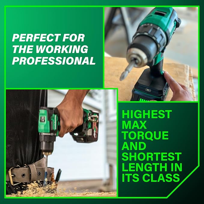 Metabo HPT 18V MultiVolt 1/2" Cordless Brushless Driver Drill Kit, High Power Drill Set with Bag, 2 Lithium-Ion Metabo Batteries and Charger, Compact Lightweight Power Driver, DS18DEX