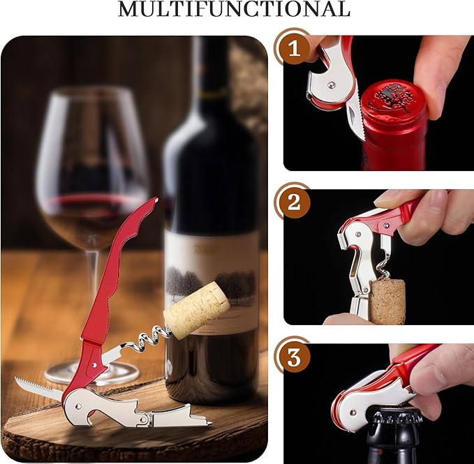 HYZ 2-Pack Wine Opener Waiter Corkscrew, Professional Wine Key for Servers, Bartender with Foil Cutter, Manual Wine Bottle Opener Double Hinged (Red)