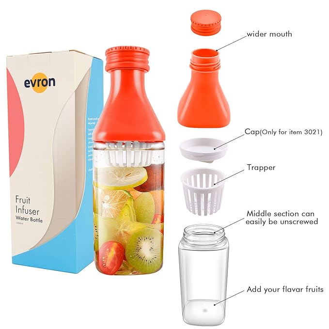evron 21oz Fruit Infuser Water Bottle,Infusion Water Pitcher Bottle,Detachable Large Opening for Easy Fruit Adding & Cleaning Designed (21 oz Orange)