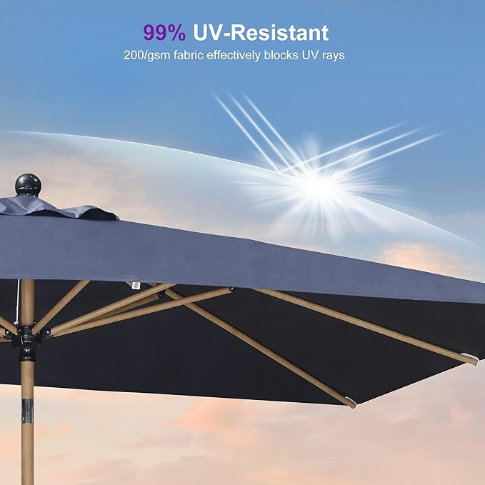 PURPLE LEAF 4' x 6' Market Umbrella Patio Umbrella Outdoor Table Umbrella Aluminum with Push Button Tilt & 8 Sturdy Ribs and Crank Rectangular Outdoor Umbrellas for Pool Backyard Beach, Navy Blue
