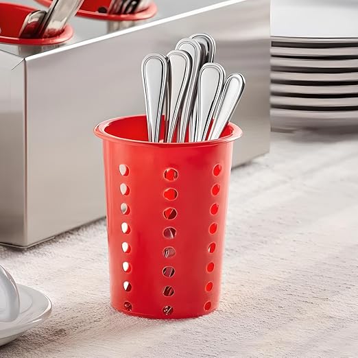 OCS Parts Perforated Utensil Drying Cups | Red | Set of 3 | Plastic Flatware Holder Cylinders for Kitchen Counter Organization
