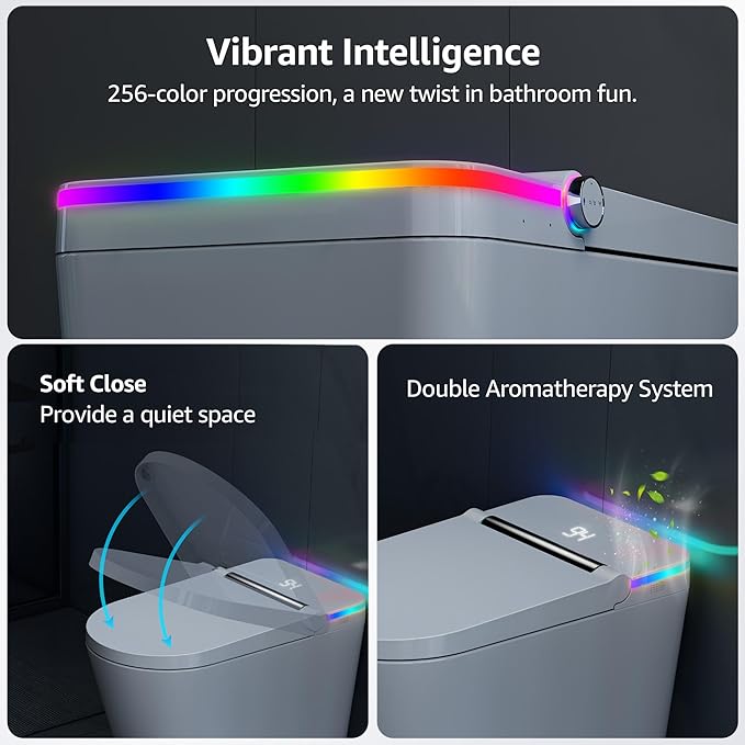 Tankless Smart Toilet with Bidet Built In, Heated Seat, Warm Water and Dry, Bidet Toilet with Foot Sensor and Night Light, Auto Flush, Auto Open/Close Lid, Wireless Remote, 1000g MAP Flush, 1.08GPF