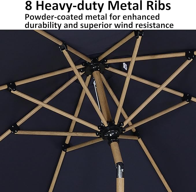 PURPLE LEAF 10 Feet Patio Umbrella Outdoor Table Umbrella Aluminum Round Market Umbrella with Push Button Tilt & 8 Sturdy Ribs and Crank Commercial Sun Umbrella for Garden Patio Balcony, Navy Blue