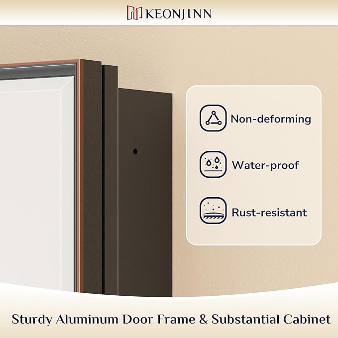 Keonjinn 17" x 25" Medicine Cabinets with Mirror for Bathroom, Oil Rubbed Bronze Recessed or Surface Wall-Mounted Aluminum Alloy Framed Beveled Mirror, Farmhouse Bathroom Mirror with Storage Cabinet