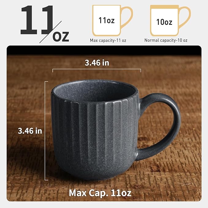famiware Coffee Mugs Set of 4, Starlight 11 oz Mug Cup Set with Handle for Coffee, Tea, Cocoa, Milk - Ceramic Stoneware Mug Set, Matte Black Grey