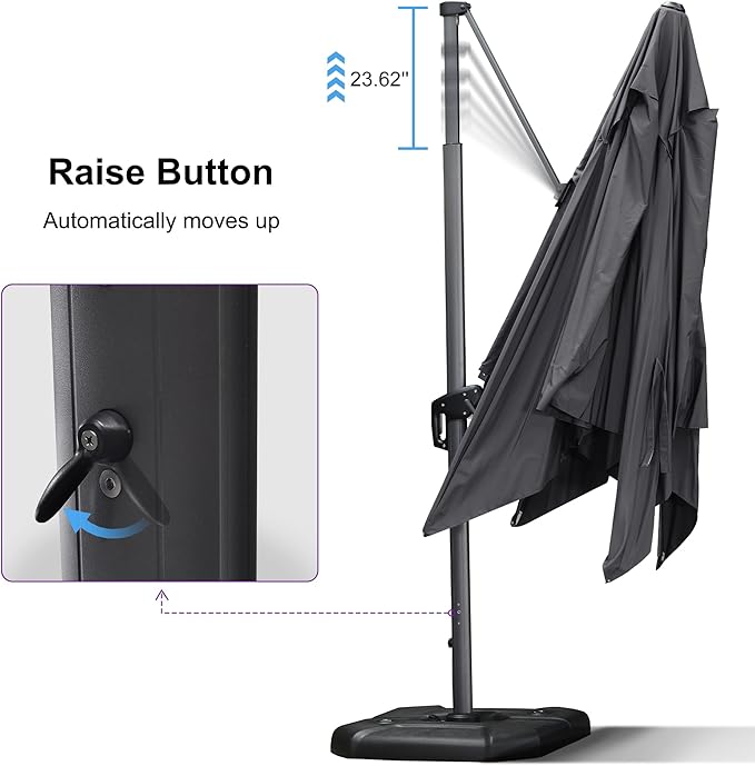 PURPLE LEAF 11.5' X 11.5' Telescopic Patio Umbrella Outdoor Cantilever Umbrella Square Up Down Lifting Offset Umbrella with 360-degree Rotation for Garden Deck Pool Patio Grey