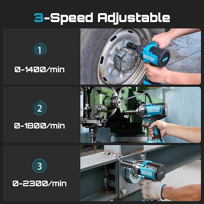 Seesii [2025 Upgraded] Impact Wrench 885Ft-lbs (1200N·m): 1/2" Cordless Impact Gun with Detachable Handle, 21V High Torque Power Impact Driver 2x 4.0Ah Batteries for Family Car/Pickup Truck/Mower