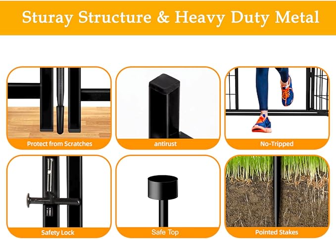 56in(H) Garden Fence, 10 Panels Total 22.1 Ft(L), Garden Fence with Low Threshold Gate, Anti Dig Fence Barrier, Fencing for Garden Beds, Black Metal Decorative Garden Fencing