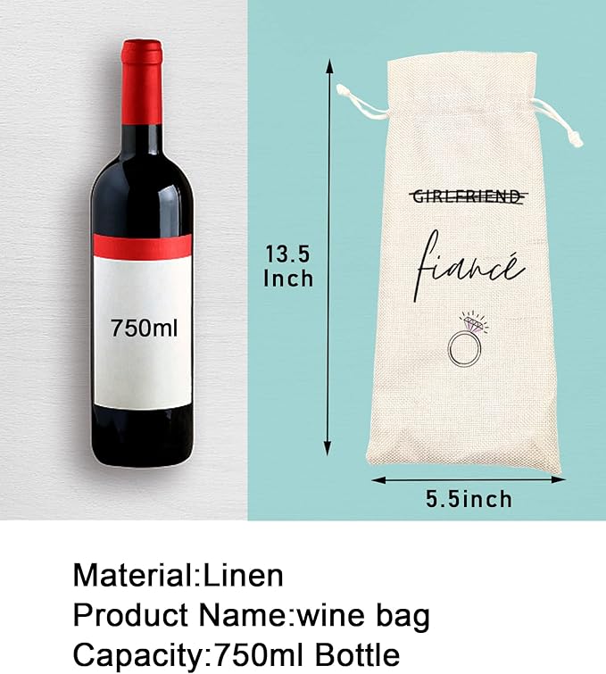 Girlfriend Fiancé, Best Friend Engagement Gift, Engagement Wine Bag, Funny Wine Bag, Bridal Shower Gfit - Linen Drawstring Wine Bags(5SW112)