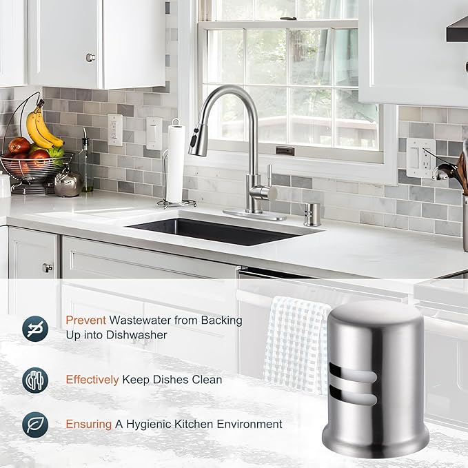 Dishwasher Air Gap Cover, Dishwasher Air Gap Cap for Kitchen Sink, Solid Brass Dishwasher Overflow Vent Cap Replacement Kit, Brushed Stainless Steel