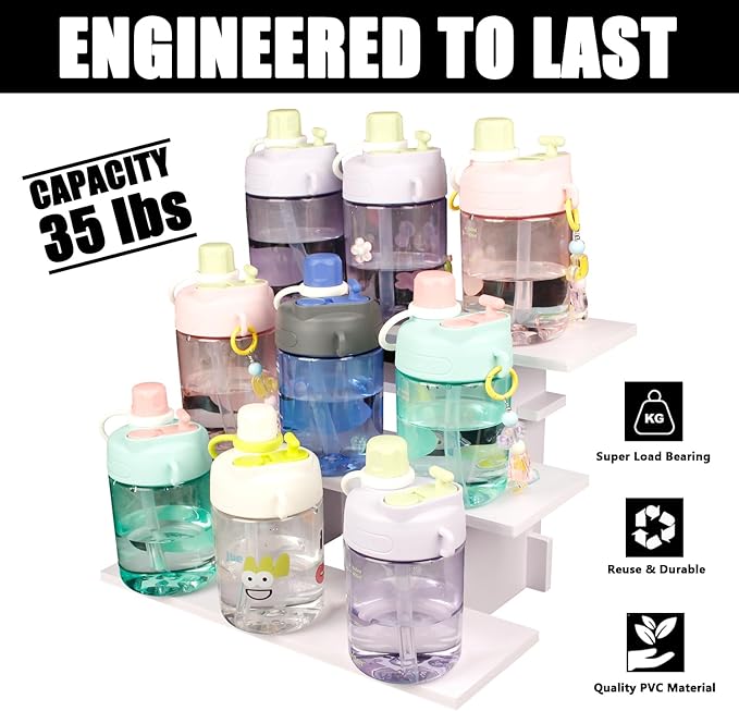 WANLIAN 3-Tier Straight Retail Table Display Stand, Portable Display Rack Shelves for Vendors, Craft Shows, Farmers Market, Pop Up Shop Countertop White Risers for Display, Soap, Candles, Tumblers