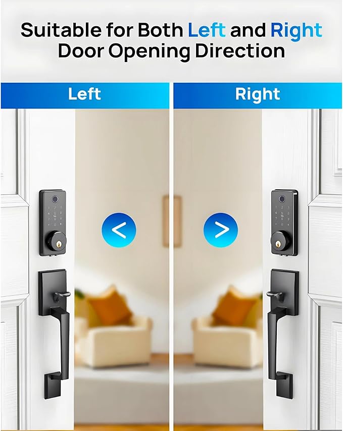 Smart Keyless Entry Door Lock Set w/Front Door Handle, 0.1s Fingerprint Biometric Unlock, APP/Passcodes/Cards Control, Auto Lock Keypad Deadbolt, Easy Install for Entry Bedroom