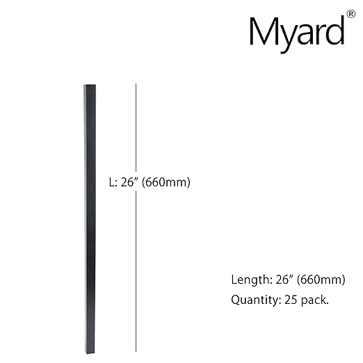Myard 26 Inches Estate Square Iron Deck Balusters Furniture for Decking Railing Patio Fence Staircase Banister Balustrade, Modern Look (25-Pack, Matte Black)