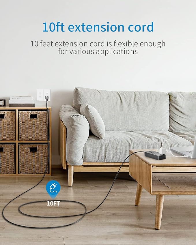 2 Prong Surge Protector Power Strip with 10ft Extension Cord, NTONPOWER 2 Prong to 3 Prong Outlet Adapter with 6 Outlets 2 USB Ports, 2100J Surge Protector Wall Mount for Old House Non-Grounded Outlet