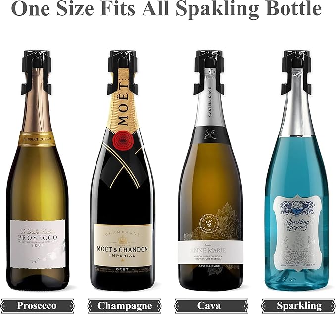 LIZIMANDU Champagne Stopper, Stainless Steel Bottle Plug Sealer for Sparkling Wine, Superior Leak,keeps Wine, Champagne, Prosecco, Cava, and Sparkling Wine fresh longer(1-Black Marble)