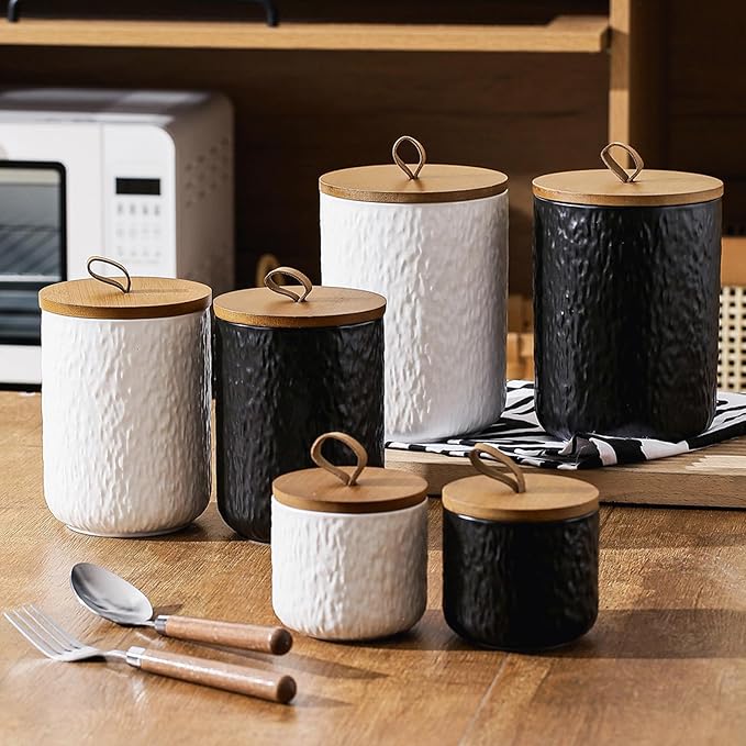 Kitchen Canisters for Countertop, Ceramic Coffee Canisters with Airtight Lids Food Storage Jars Sugar Container for Kitchen Counter Tea, Coffee Beans, Spice (#001White-44oz/1300ml)