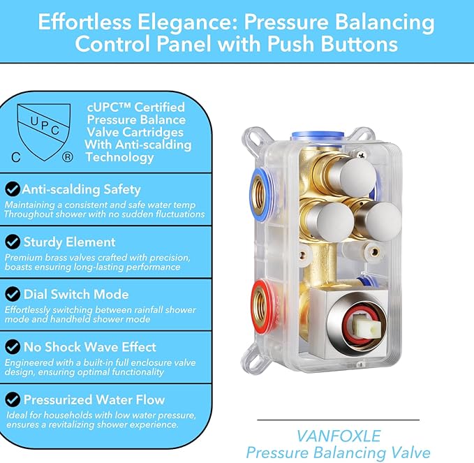 VANFOXLE Shower Faucet Set Brushed Nickel Shower System,Push Button Diverter Shower Faucet with 2 in 1 Handheld,Ceiling Mount Increased Thickness 10 Inch Shower Head with 6 Inch Wall Mount Shower Head