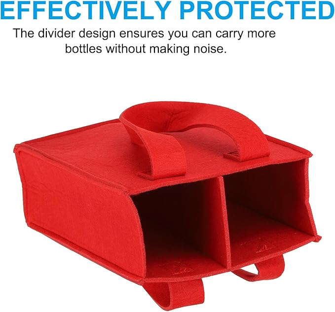 PATIKIL 2 Bottle Wine Carrier Tote Bag, Wine Bottle Carrying Bag with Divider Reusable Wine Storage Bag Felt Grocery Bags Portable Gift Bag, Red