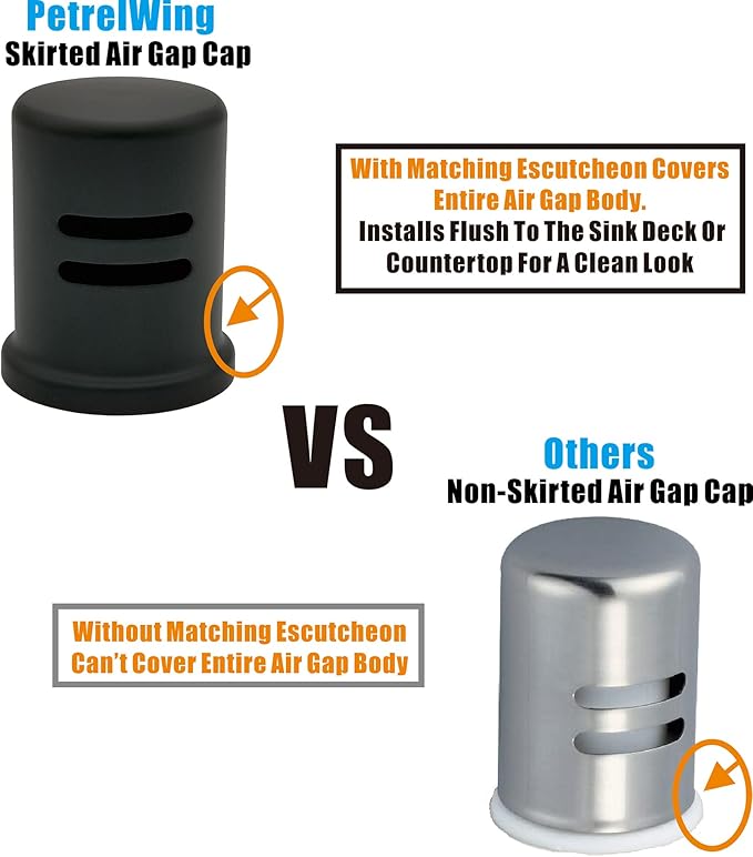 Dishwasher Air Gap Cover Black only, Skirted, Replacement Black air gap dishwasher,Solid Brass,Matte Black Finish