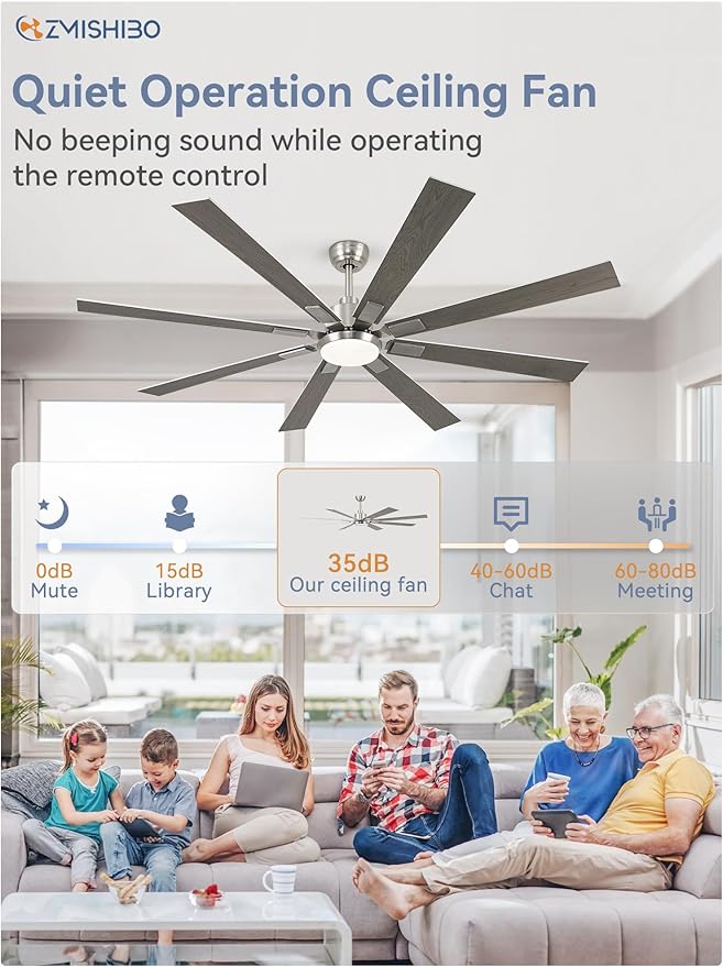 72 inch Brushed Nickel Modern Ceiling Fans with Lights and Remote, Indoor/Outdoor Ceiling Fan for Living Room Patio, 6 Speed Reversible Quiet DC Motor, 3 CCT, Dual Finish Blades