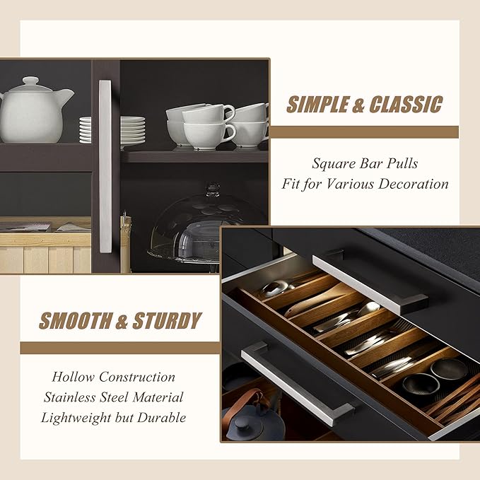 Probrico Stainless Steel Modern Kitchen Cupboard Handles 5 Inch Holes Centers Cabinet Drawer Pulls Brushed Nickel 5.5 Inch Total Length 10 Pack