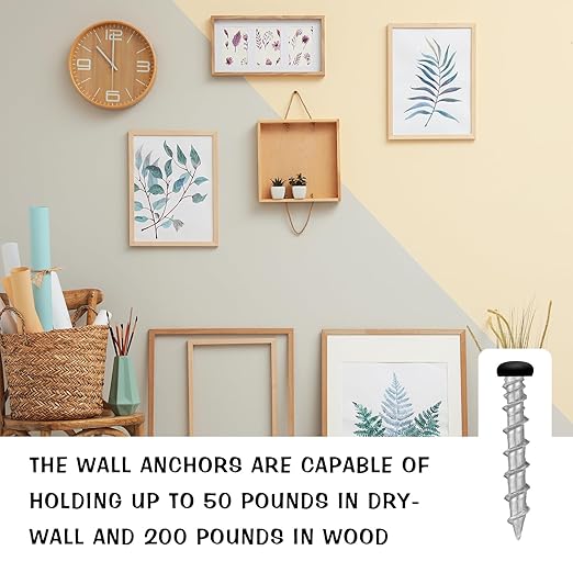 Blulu 100 pcs Drywall Anchors 1/4 x 1-1/2 Inch Black Pan Head Alloy Steel Light Wall Anchors Heavy Duty Self Drilling Screws for Drywall, Wood and Other Masonry Materials