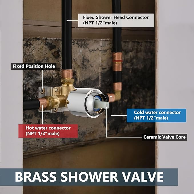 Aolemi Shower Faucet Set Rain Shower Head System Shower Trim Kit Pressure Rough-in Valve Included ABS 8 Setting Single Handheld Spray Polish Chrome