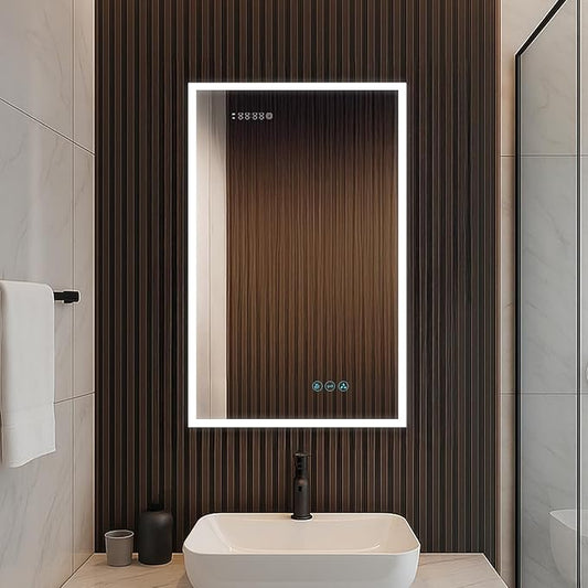 Blossom LED Lighted Mirror Medicine Cabinet, 20x32 Inch, Left Hinge | Recessed or Surface Bathroom LED Medicine Cabinet with Mirror, Defogger, 3 Color Dimmer | 3X Makeup Mirror, Outlets & USB Ports